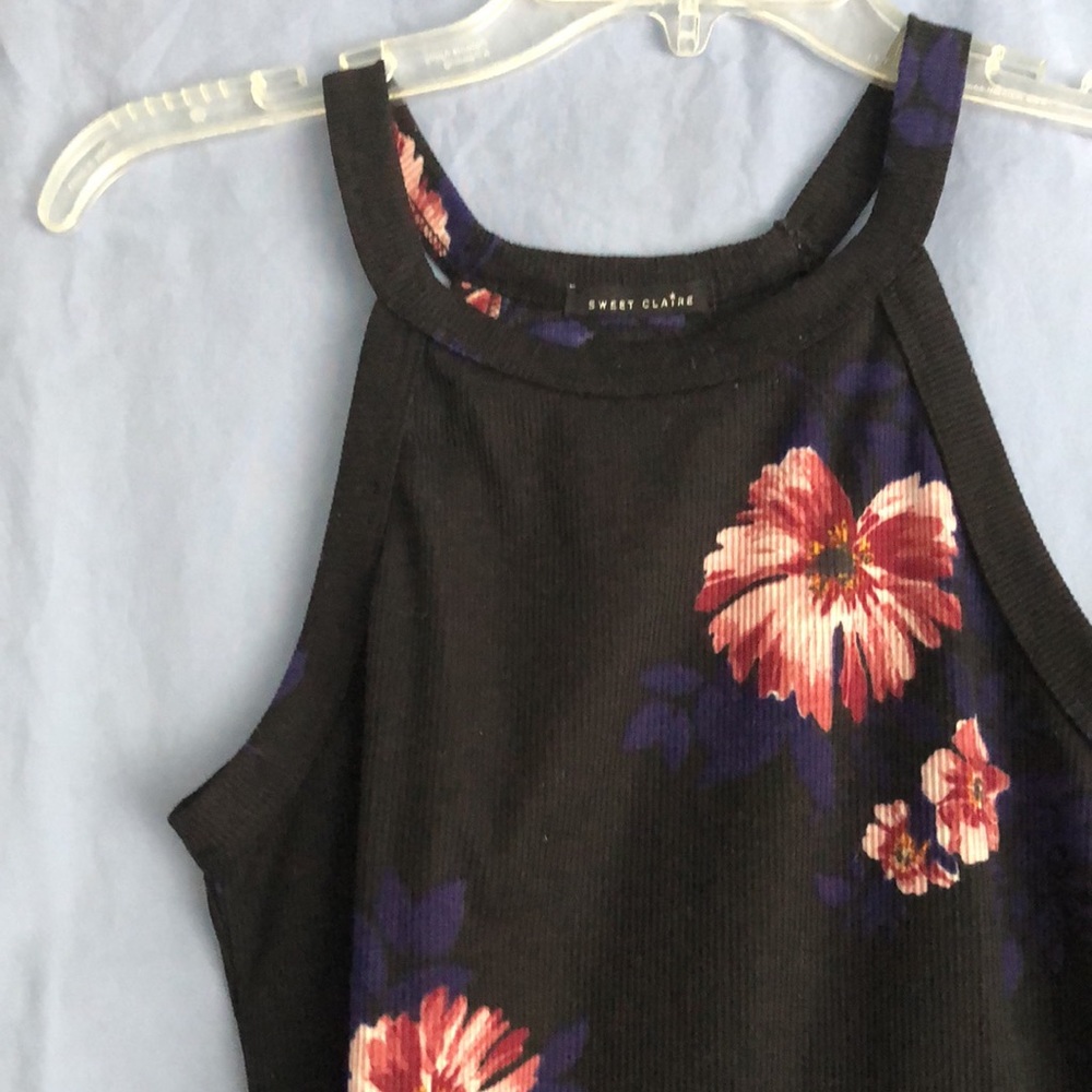 Sweet Claire Navy Ribbed Tank with Flowers 🌸